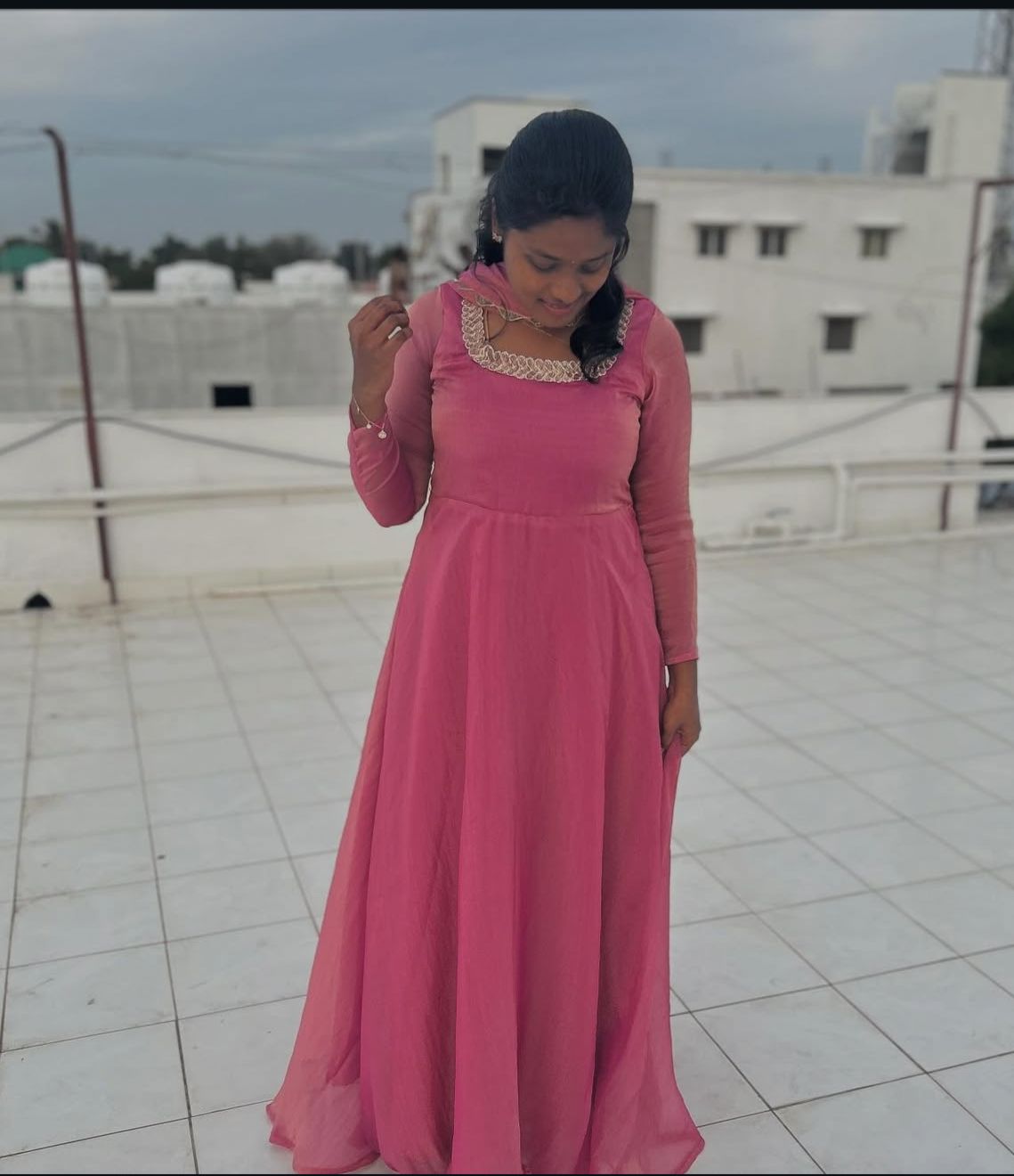Pink Space Silk Anarkali - Image 2