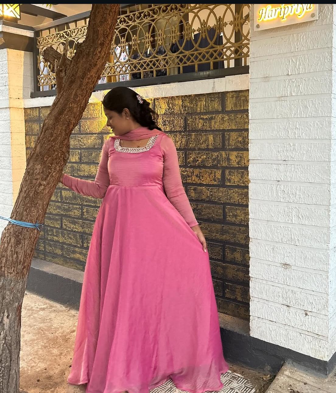 Pink Space Silk Anarkali - Image 3