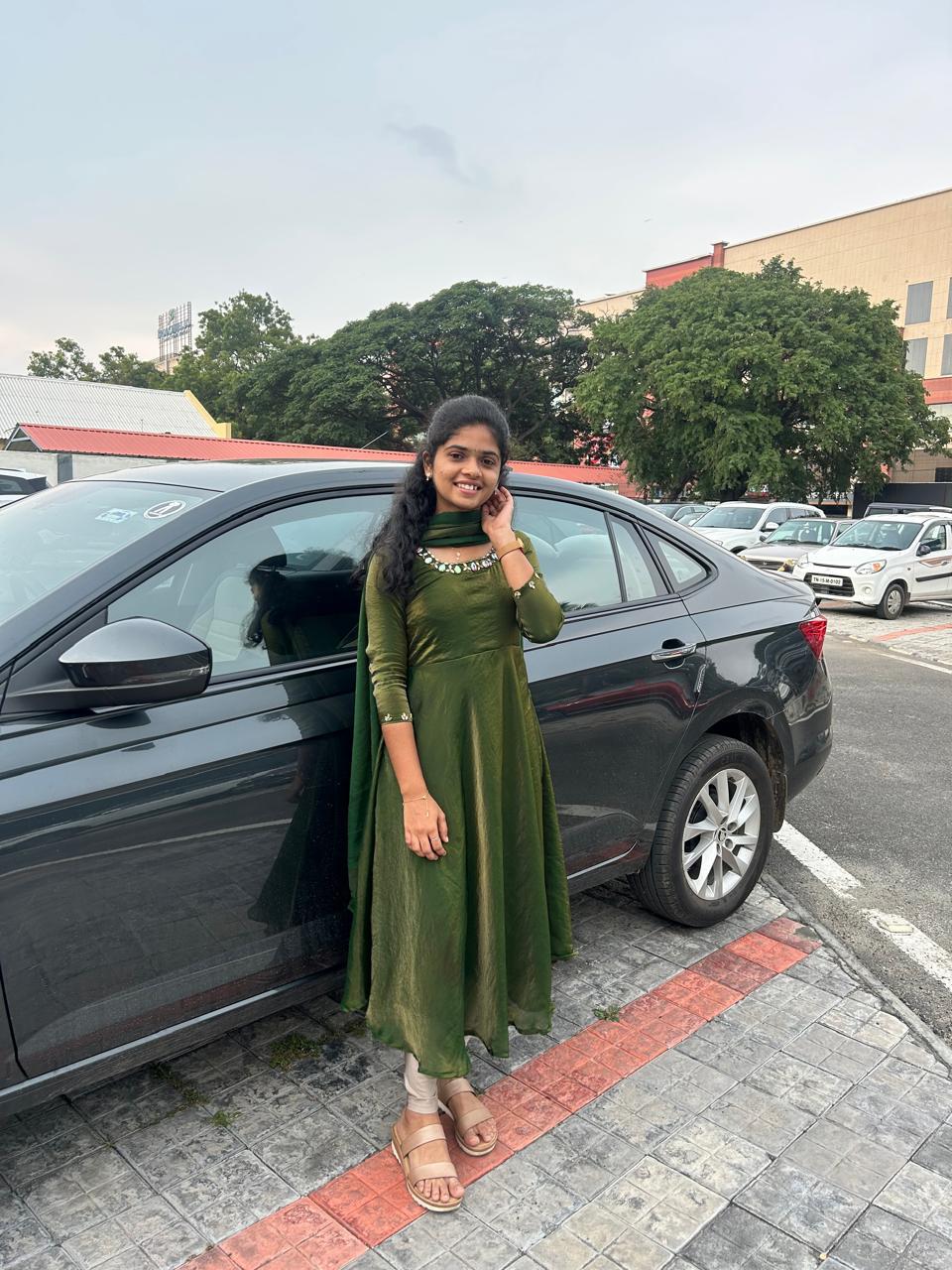 Olive Green Space Silk Anarkali - Image 3