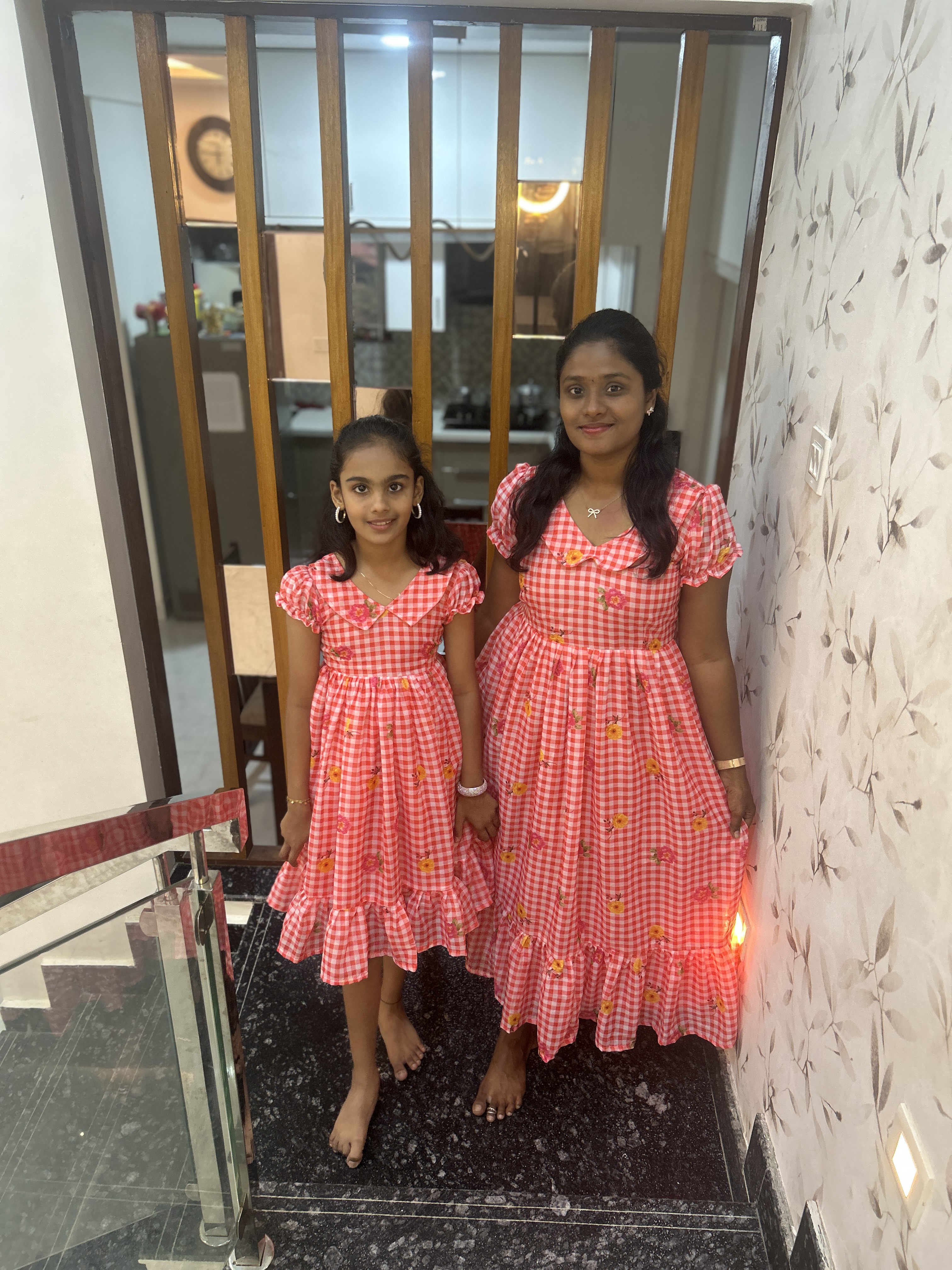 Pink Mul Chanderi checks print Maxi - Image 2