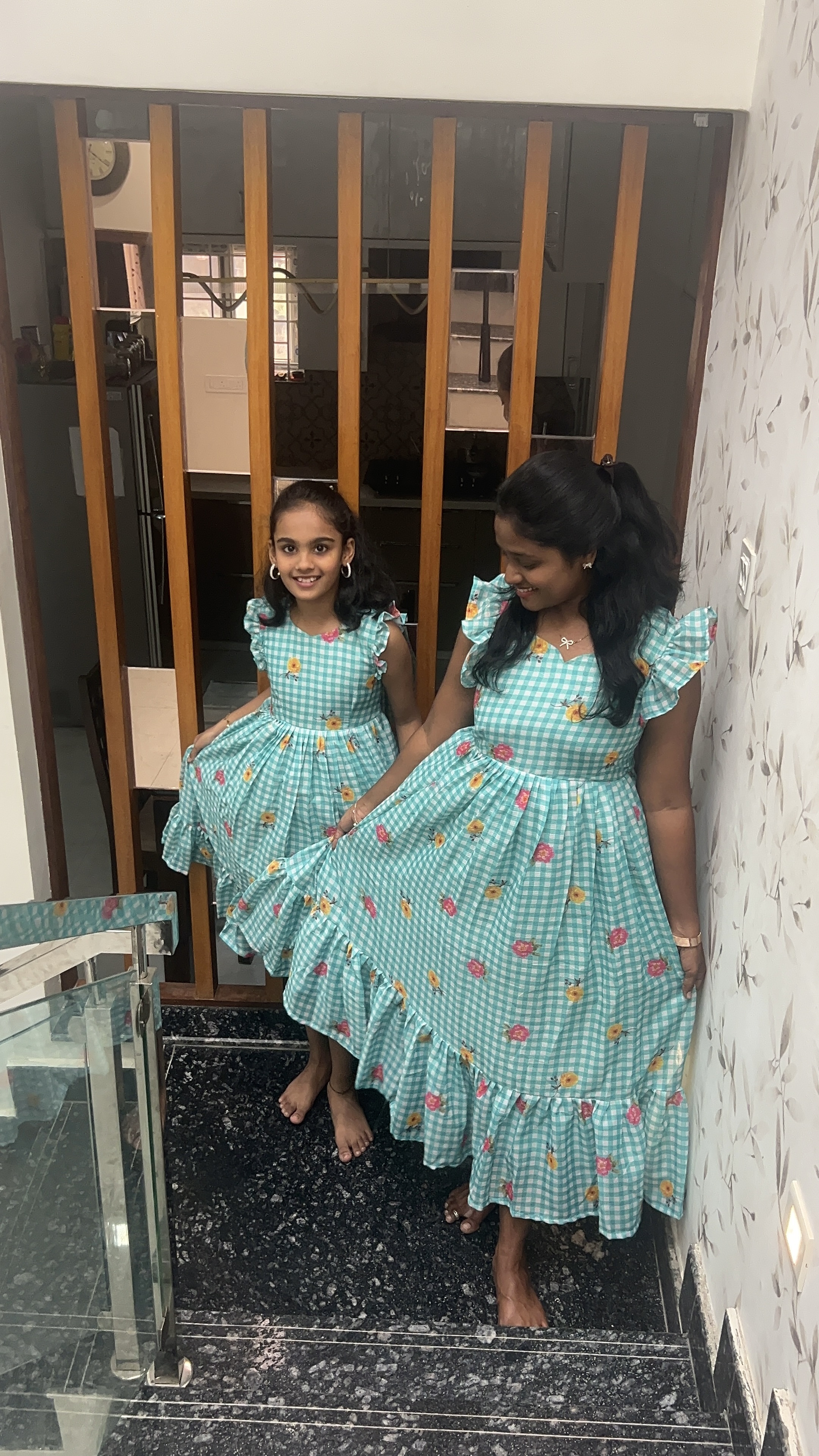 Blue Mul Chanderi checks print Maxi - Image 2